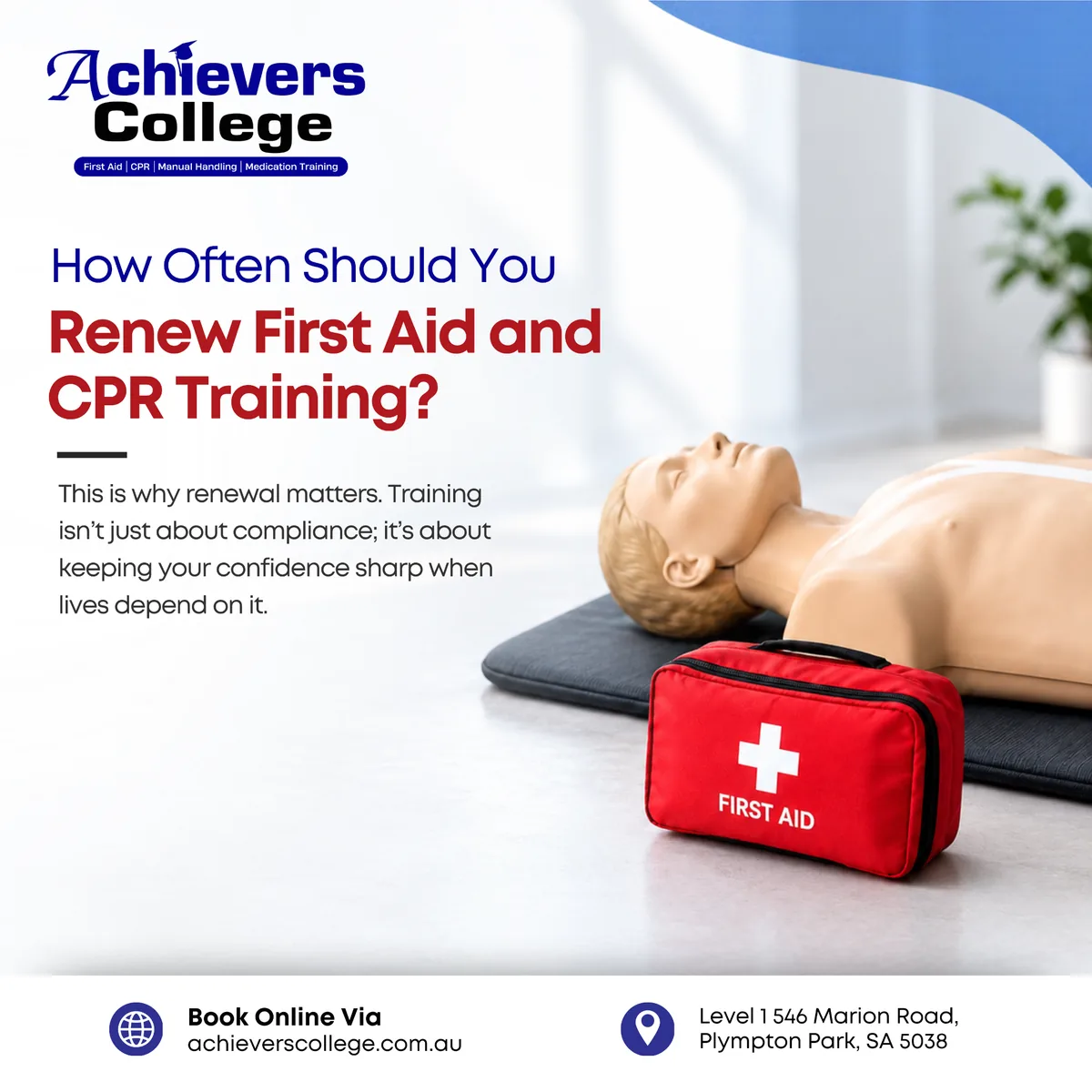 Calendar reminder to renew first aid and CPR training, with CPR every 12 months and first aid every 3 years